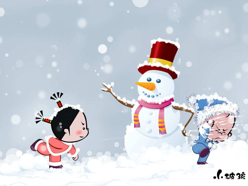小破孩2014年11月壁纸-打雪仗